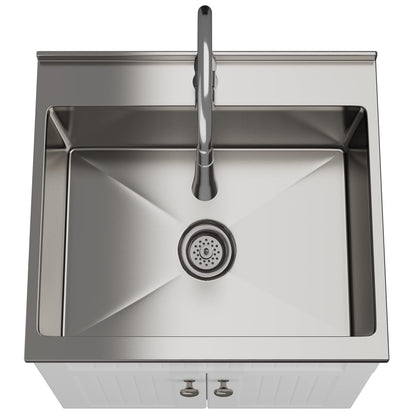 SIMPLIHOME Beckham All-in-One 24 inch Wide Utility Sink and Laundry Cabinet in Pure White Finish, Transitional Stainless Steel Sink Cabinet for Laundry Rooms with High-Arch Brushed Nickel Faucet