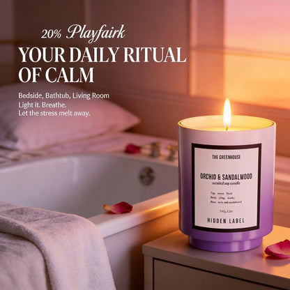Hidden Label Orchid & Sandalwood Candle, 12oz Natural Soy Wax Non Toxic, 75H Long Lasting Aromatherapy Candle, Essential Oil Jar Candles for Home Scented, Pretty Stress Relief Meditation Gift for Her