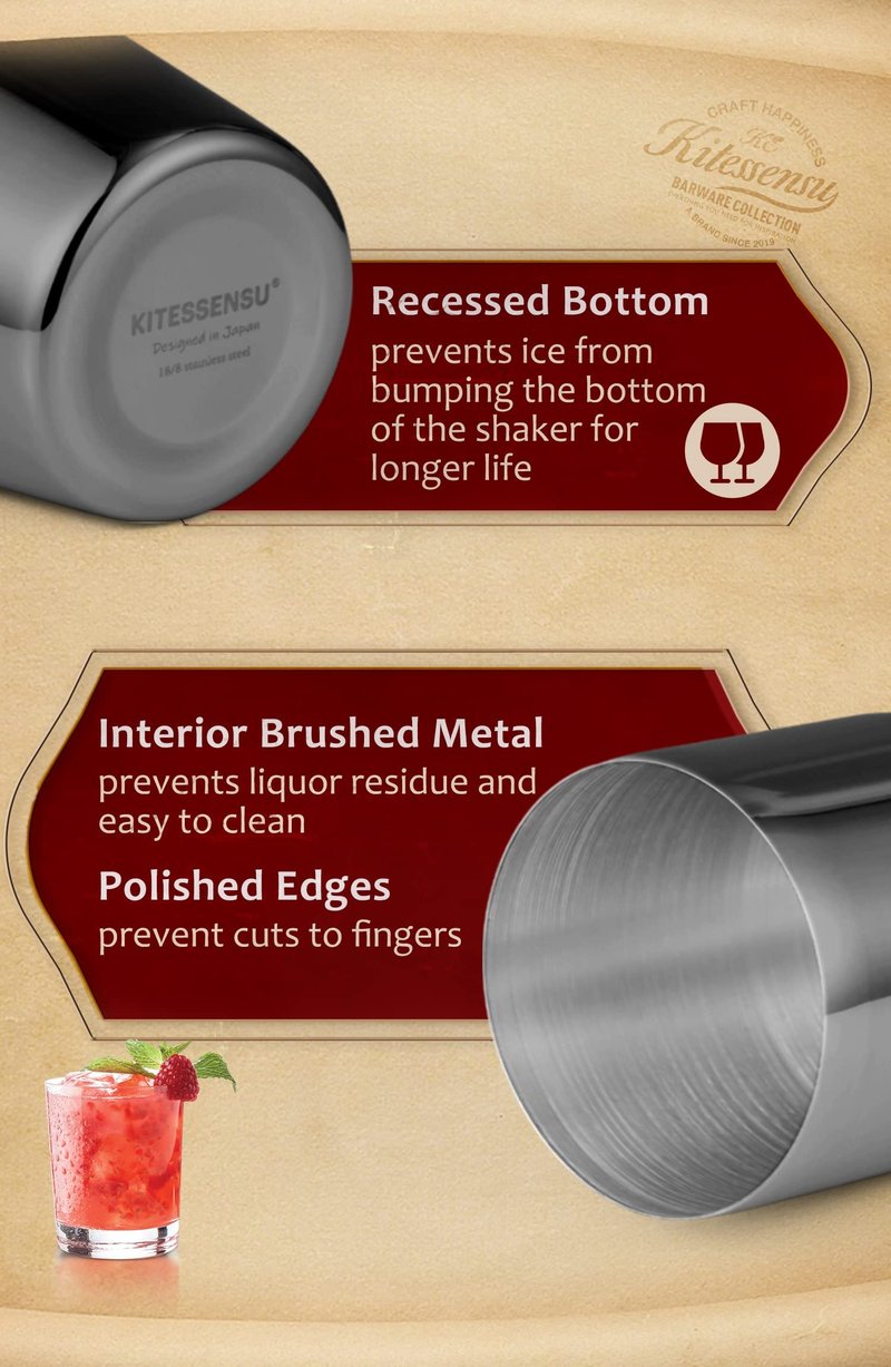 KITESSENSU Cocktail Shaker Set, Stainless Steel Martini Shaker with Bartender Strainer, Measuring Jigger, Bar Mixing Spoon, Cocktail Recipe Included, Pink