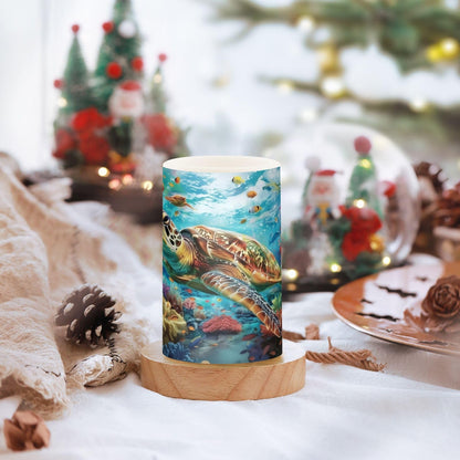 WEVIBOFU Sea Turtles Ocean Coral Reefs Fish Flickering Flameless Candles LED Battery Operated with Remote Timer Pillar Candles for Home Birthday Wedding Christmas Decor, Set of 2