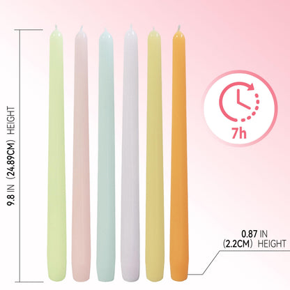 10 Inch Taper Candles Handmade Smokeless Set of 6 – Unscented Tapered Candles in Candy, Candle Sticks for Wedding, Home Decor, and Dinner Table