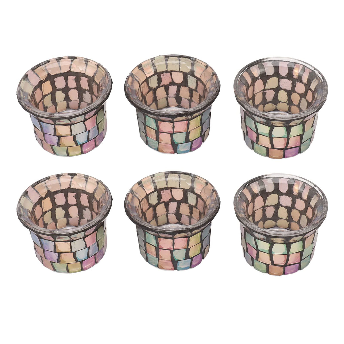Jeanoko Mosaic Tealight Holder Set of 6 Solid Glass Candle Holder Cups for Wedding Table Centerpiece Meditation Decor Brown for Tealights Prayer Candles and Mini Planters