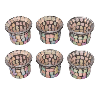 Jeanoko Mosaic Tealight Holder Set of 6 Solid Glass Candle Holder Cups for Wedding Table Centerpiece Meditation Decor Brown for Tealights Prayer Candles and Mini Planters