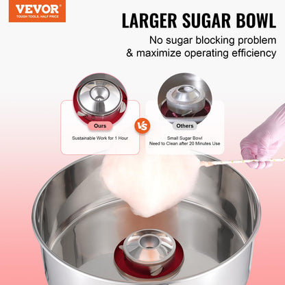 VEVOR Cotton Candy Machine Commercial, 1000W Electric Floss Maker with Stainless Steel Bowl, Sugar Scoop, Storage Drawer, Perfect for Home, Carnival, Kids Birthday, Family Party, Red