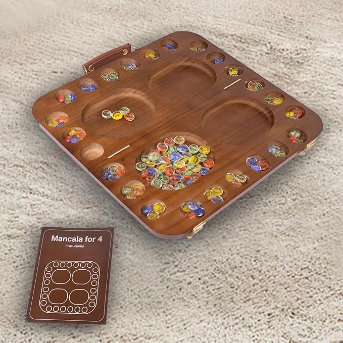 4 Player Wooden Mancala Board Game4 Player Mancala Board Game Set Great Glass BeadsClassic &amp Portable Marble Game for Family Night and Travel