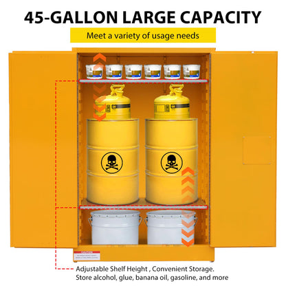 PeacefulHues 45 Gal Flammable Safety Cabinet, Large Capacity Flammable & Chemical Storage Cabinet, Heavy-Duty 2-Door Fireproof Cabinet for Industrial Warehouse, Factory, Workshop