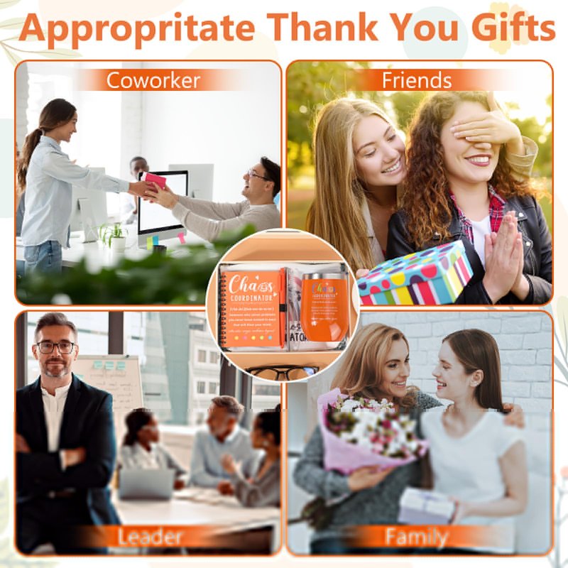 Sieral 24 Pcs Chaos Coordinator Gifts Employee Appreciation for Women Stainless Steel Tumbler with Lid Spiral Notebook with Sticky Note Pen Makeup Bag Thank You Gifts for Coworker Teacher Nurse