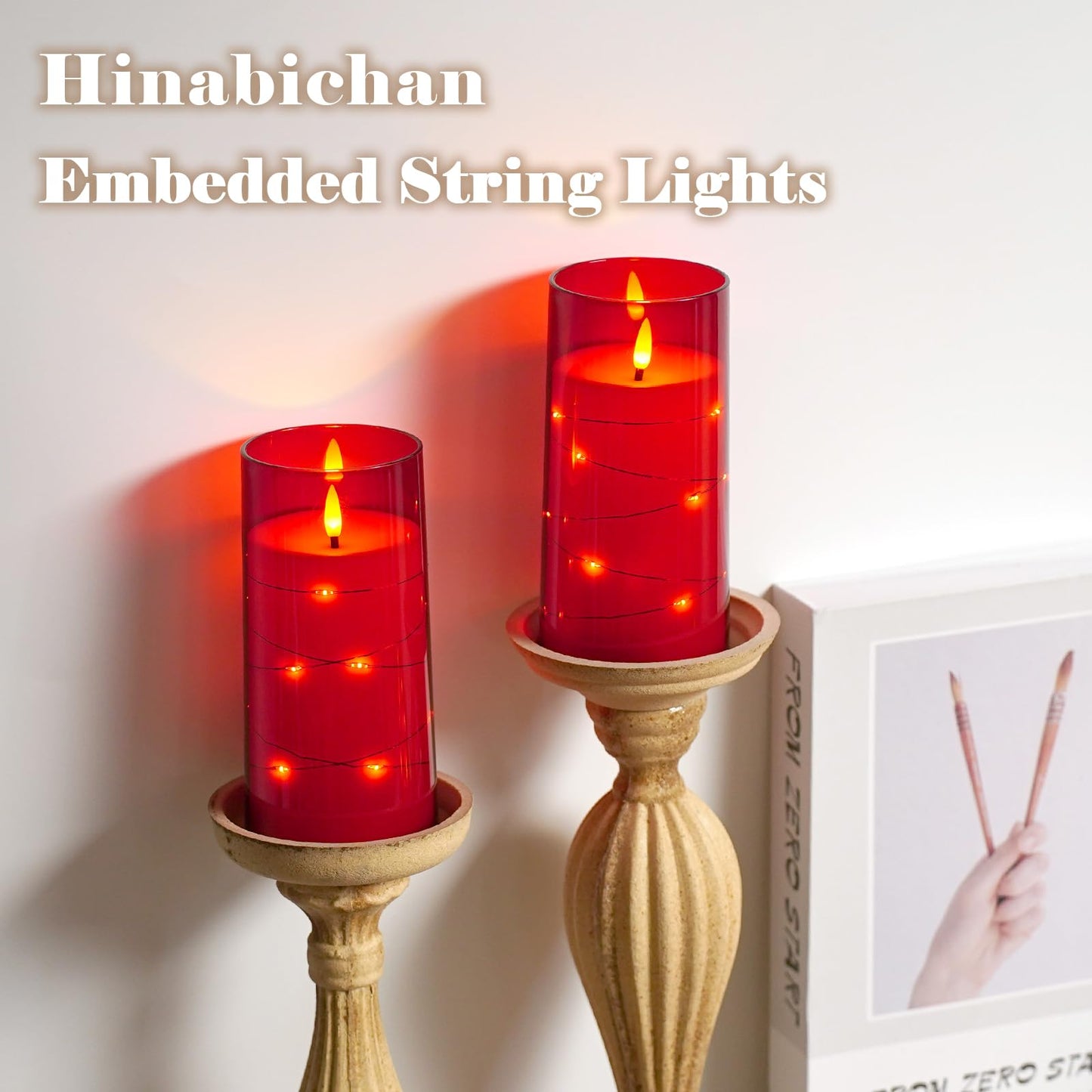 Flickering Flameless Candles with Remote Timer, 6pcs LED Battery Operated Candles with Embedded String Lights Red, Same Size D3 H6