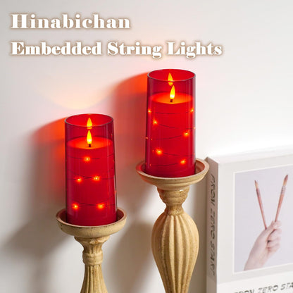 Flickering Flameless Candles with Remote Timer, 6pcs LED Battery Operated Candles with Embedded String Lights Red, Same Size D3 H6