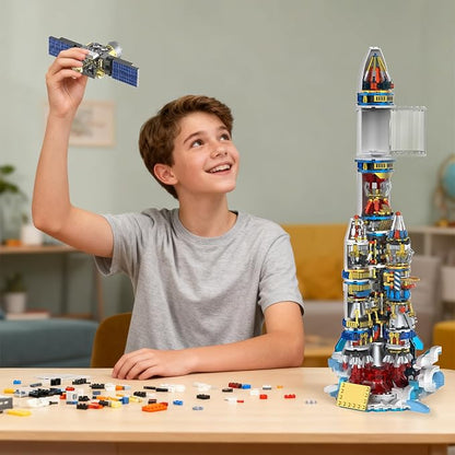 Mechanical Space Rocket Building Set - 1099Pcs DIY Model Rocket Building Blocks Set Space Shuttle Collectible Display Model Set with Launch Stand home Office Decor Birthday Gifts for Adults Boys