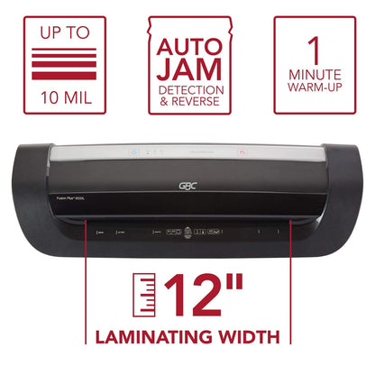 GBC Thermal Laminator Machine, Fusion 6000L, 12 Inch, 1 Min Warm-Up, 3-10 Mil, with 50 EZUse Laminating Pouches for Home, Office and Classroom, Black (1703097)