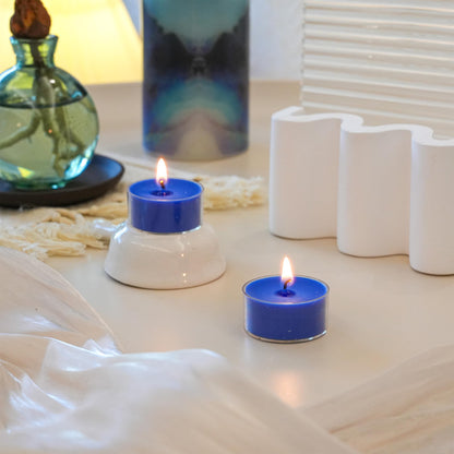 MUUFAZA 12 Unscented Natural Soy Tealight Candles in Clear Cups, 5H Long Clean Burning, Hand-Poured Indigo Mini Tea Candle Set for Parties, Spa, Meditation, Gift, Holiday, Emergency, Home Decor