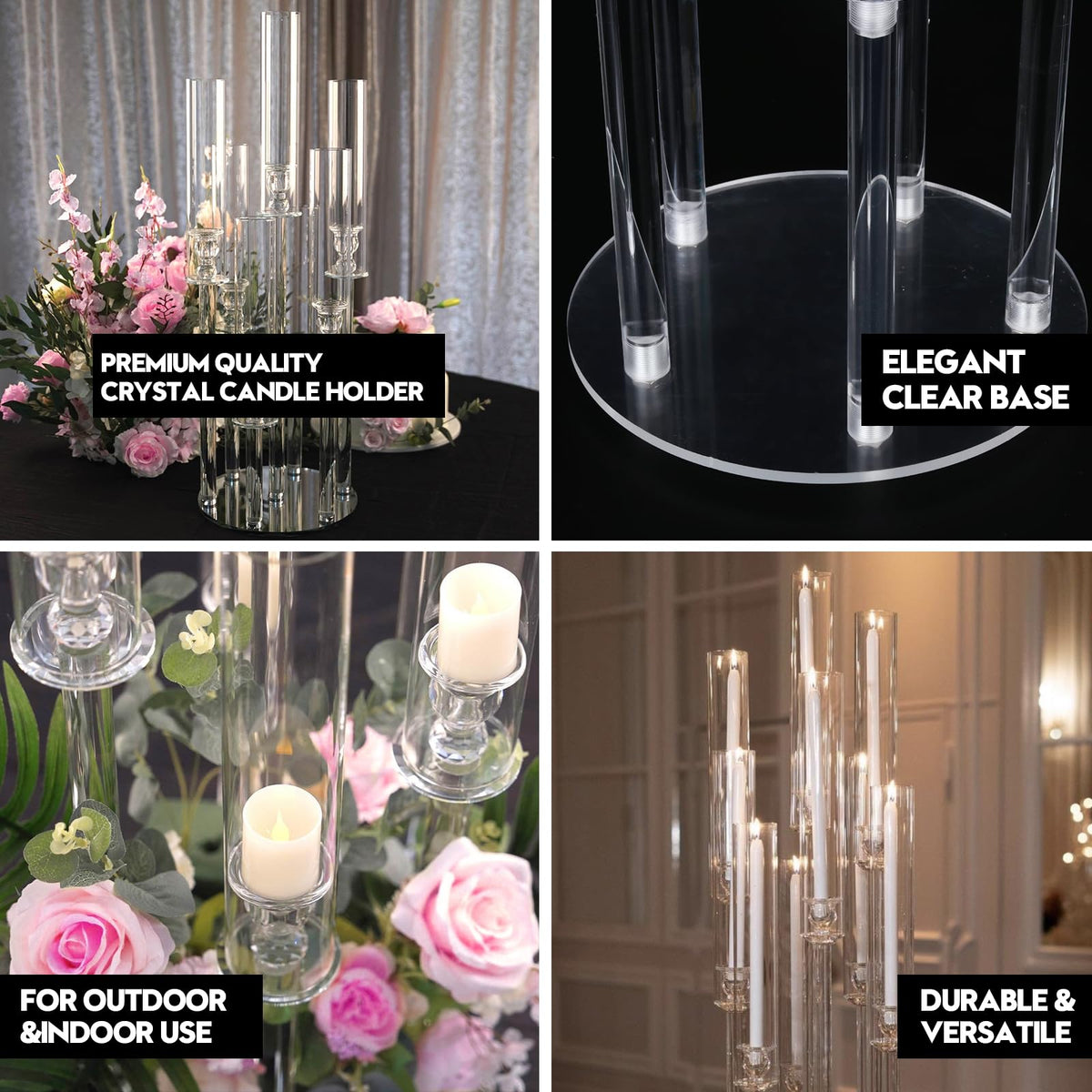 4 Set 8 Arm Acrylic Candle Holder, Mjkeomo 49.2'' Tall Candelabra Centerpieces for Tables Clear Candlesticks Holder for Housewarming Gift Fireplace Halloween Christmas Decor Fit 0.82'' LED Candle