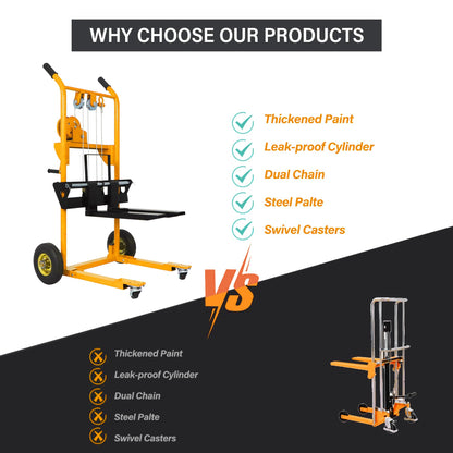Apollo Material Lift Winch Stacker, Pallet Truck Dolly 330 lbs Capacity, 40.5" Max Lift, Pallet Stacker with Swivel Casters and Steel Platform