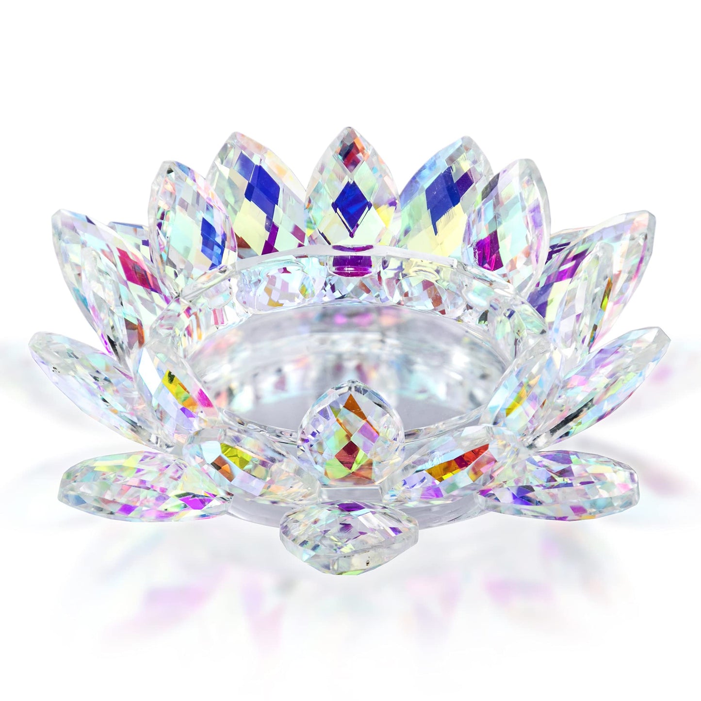 Large Crystal Lotus 7'' Width Candle Holder Tealight Pillar Candle Plate Candlestick, Glass Votive Candle Holder for Christmas Wedding Dinner Table Decor