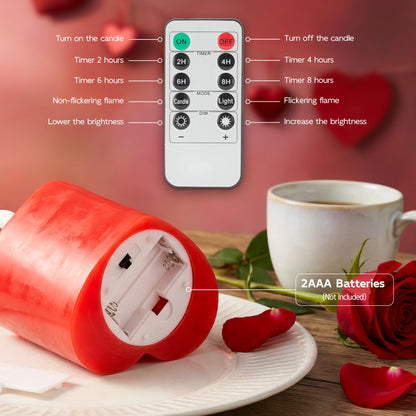 AFINETH Valentines Day Flameless Candles with Remote, Heart Shaped Candles Battery Operated 3 Pack Red LED Pillar Candles for Wedding Proposal Anniversary Romantic Night