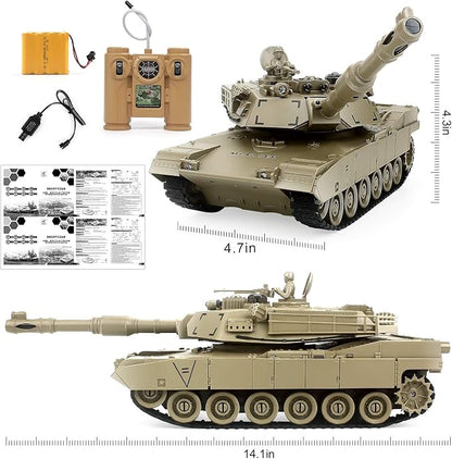 BEAURE Rc Tanks1:28 WW2 M1A2 America Army Tank Toys for Boys9 Channels Remote Control Cars with Sound and Light RC Military Truck Vehicle for Kids Boys Girls (Khaki)