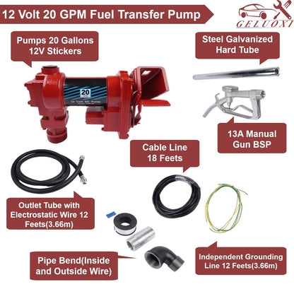 Fuel Transfer Pump, 12 Volt 20 GPM, with Nozzle Kit for Transfer of Gasoline, Diesel, Kerosene, Ethanol & Methanol Blends & Biodiesel Red (Fuse Required More than 50Amp)