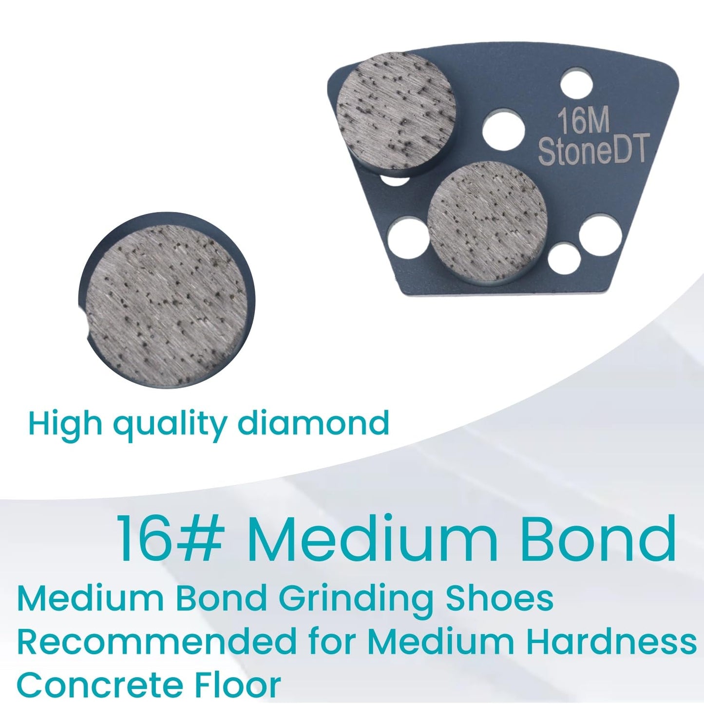 Diamond Grinding Shoes, Trapezoid Concrete Grinding Disc Fit with ASL Iron Horse Floor Grinders, Double Round Segs, 16 Grit Medium Bond, Pack of 9