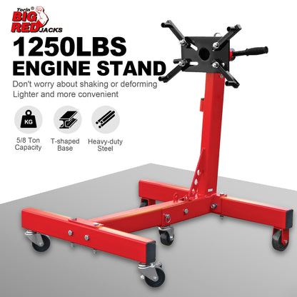 BIG RED Steel Rotating Engine Motor Stand,3/4 Ton (1,500 lbs) Capacity with Foldable Frame,5 Casters, 4 Adjustable Arms,360 Degree Rotating Head,for Vehicle Maintenance, Auto Repair,Red,AT37912-1