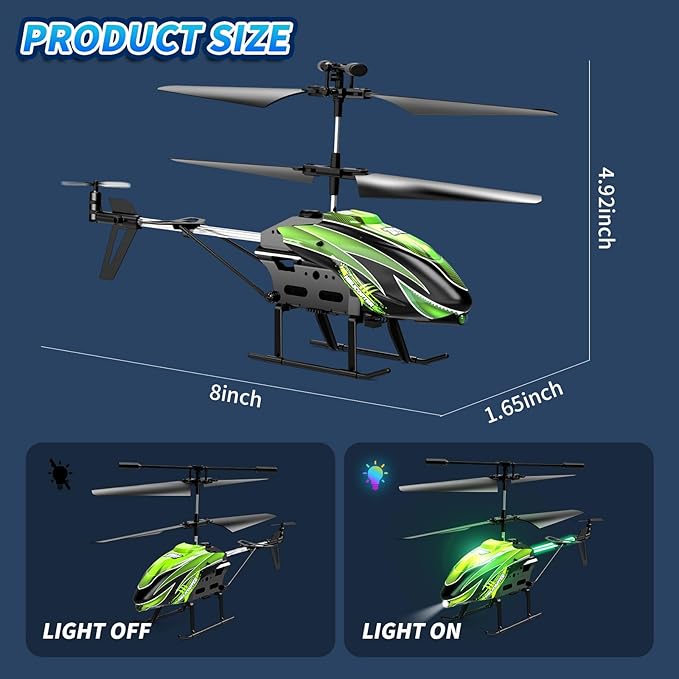 Dwi Dowellin RC Helicopter Remote Control Helicopter Toy for Kids with 26 Mins Flight(2 Batteries) 8 Light ModesEasy Control for Boys Girls Age 8-12(Green)