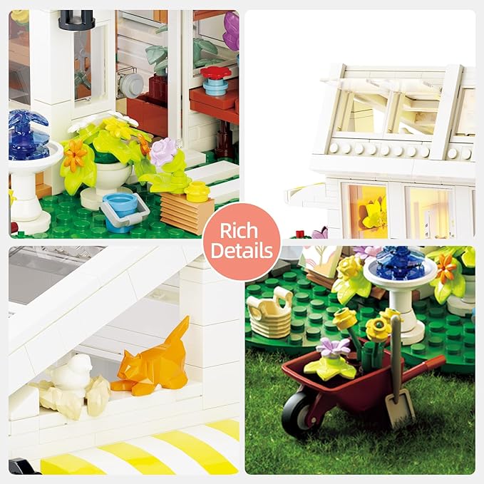 Flower House Building Block Set Botanical Garden Greenhouse Toys Kits with LED Light Birthday Decoration for Adults Women Teens Old Kids Girls 6+ 8-12 8-14 (832 PCS)