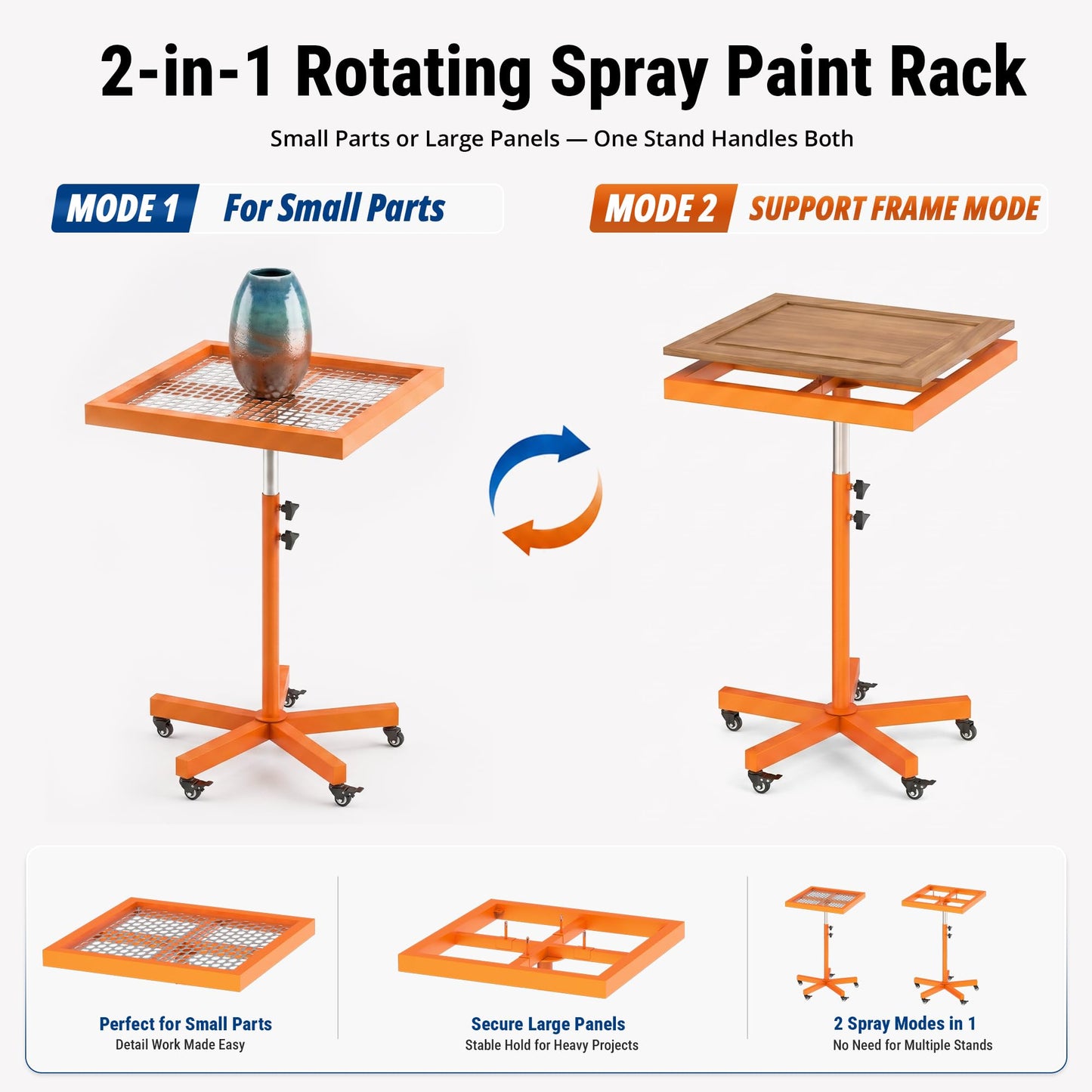 GARVIN 360°Rotating Spray Paint Rack,27.8-39.8“ Height Adjustable Stable Paint Rack for Cabinet Paint Stand Door and Car,Rotating Spray Paint Stand, Orange