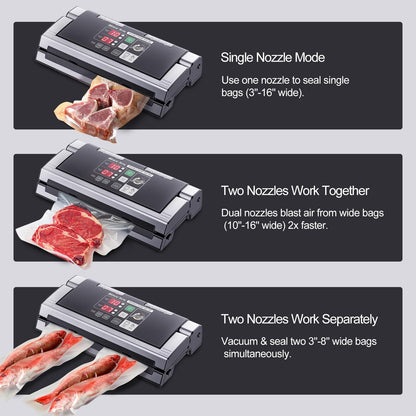 MAGIC SEAL 16-Inch Nozzle Vacuum Sealer for Food Storage - Works with Mylar & Smooth/Non-Textured Bags, No Textured Bags Needed, 250W, 8mm Extra-Wide Seal - MS180
