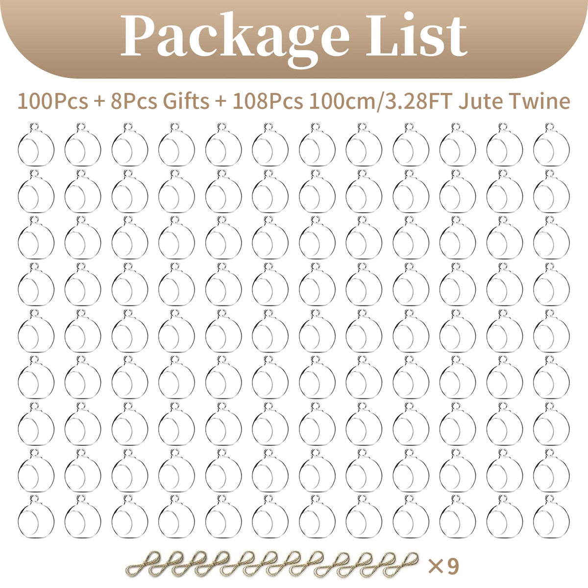 Sziqiqi Hanging Glass Globes Orbs Tea Light Candle Holders fillable with Trinkets for Wedding Ornaments, Wedding Birthday Christmas Party Centerpiece Accessory 2.36inch 100pcs +8 Extra