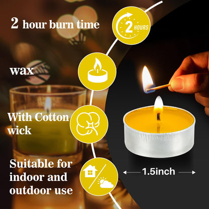Yellow Tea Lights Candles Set - MAQIHAN Mini Tealight Candles Set Votive Soy Candle with Cotton Wick for Home Decoration, Wedding, Emergencies, 25pcs