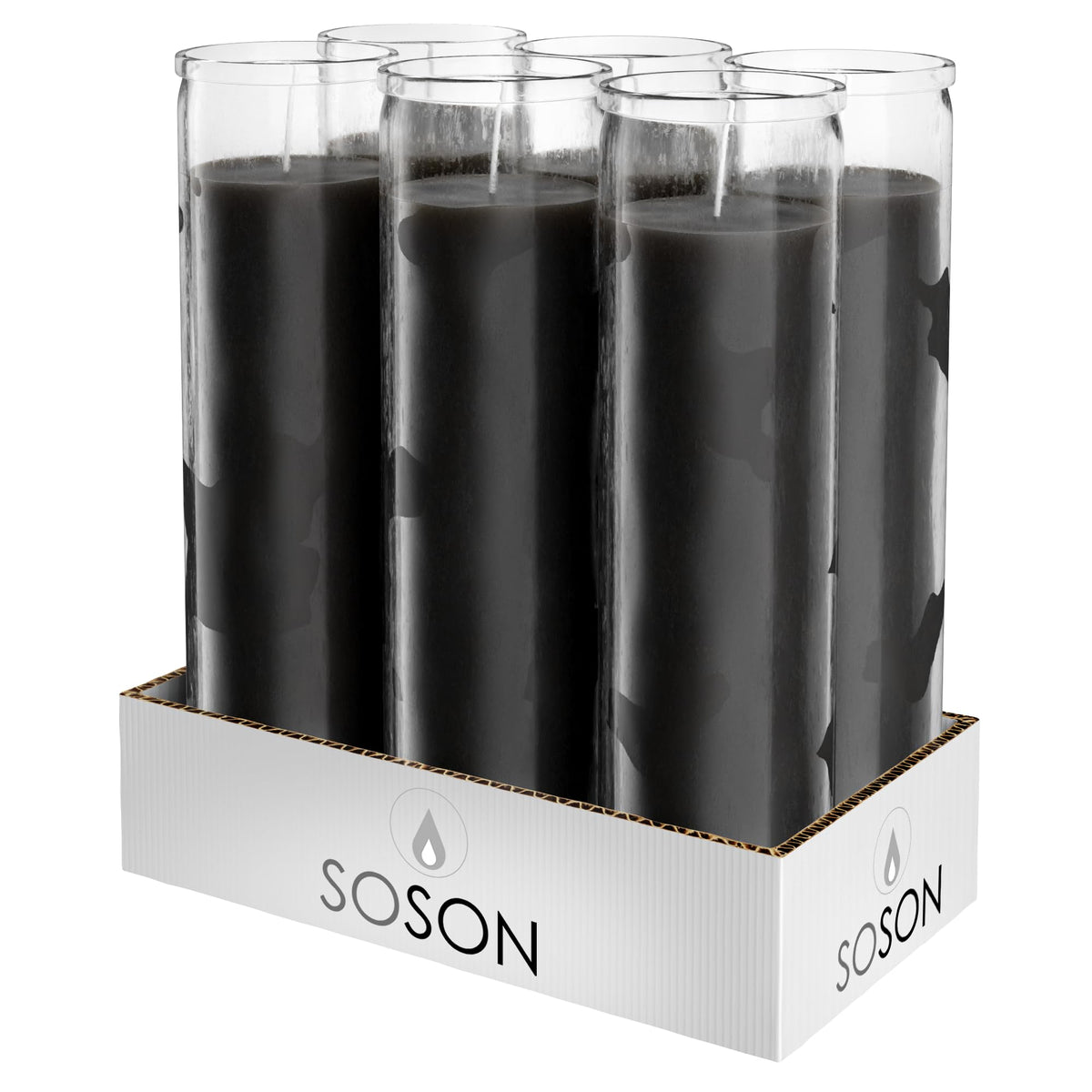 Simply Soson 2x8 inch Black Devotional Candles in Glass Jar - 6 Pack - 90 Hours – Prayer Candle - Tall Pillar Candles for Religious, Memorials, Party Decor