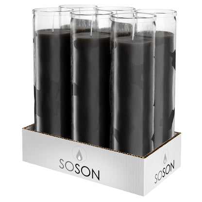 Simply Soson 2x8 inch Black Devotional Candles in Glass Jar - 6 Pack - 90 Hours – Prayer Candle - Tall Pillar Candles for Religious, Memorials, Party Decor
