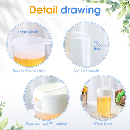 3 Pcs 0.67 Gallon 2.5 Liter Water Pitcher Set Plastic Pitcher with Lid Measurement 3 Position Lid for Hot Cold Drinks Lemon Juice Beverage Ice Tea Dishwasher Safe, 85 Oz (Clear and White)