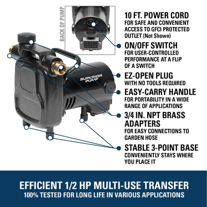 Superior Pump 90050 Transfer Pump , Black