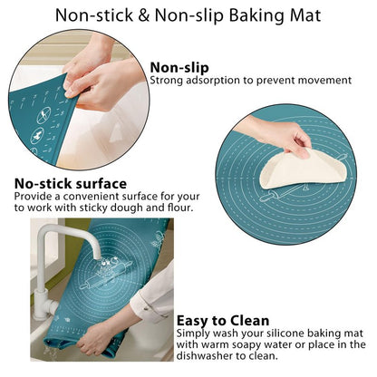 Silicone Pastry Mat 28" x 20" Extra Thick Non Stick Baking Mat with Measurements and Edge Heightening, Food Grade Silicone Rolling Mat for Pastry, Bread, Cookies, Pizza, Fondant, Pasta
