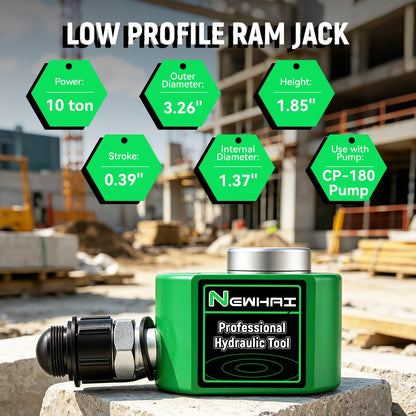 10 Ton Porta Power Ram Kit for Confined Spaces Mini Hydraulic Cylinder 0.39" Stroke with CP-180 Hand Pump Portable Hydraulic Jack for Precise Lifting in Tight Gaps Equipment Repair