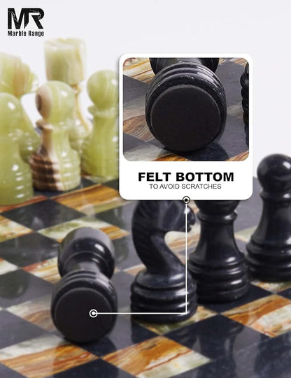 Marble Chess Set for Adults 12 Handmade Black &amp Green Onyx Board Game with 32 Chess Pieces 2 Extra Queens &amp Storage Box Luxury Travel Game Elegant for Home Decor