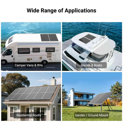 HQST N-Type 16BB 200 Watt Solar Panel, Compact & Lightweight Solar Panels with 30 Years Lifespan, up to 25.4% Efficiency, Grade A+ Cells, IP65 for RV, Van, Trailer, Marine, Rooftop, Farm, Off Grid