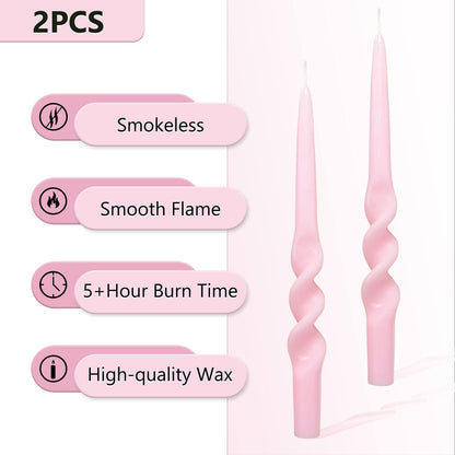 Spiral Taper Candles Smokeless Pink Twisted Candlestick Unscented Dinner Spring Candle Stick Odorless Candles for Home Decor Relaxation Wedding