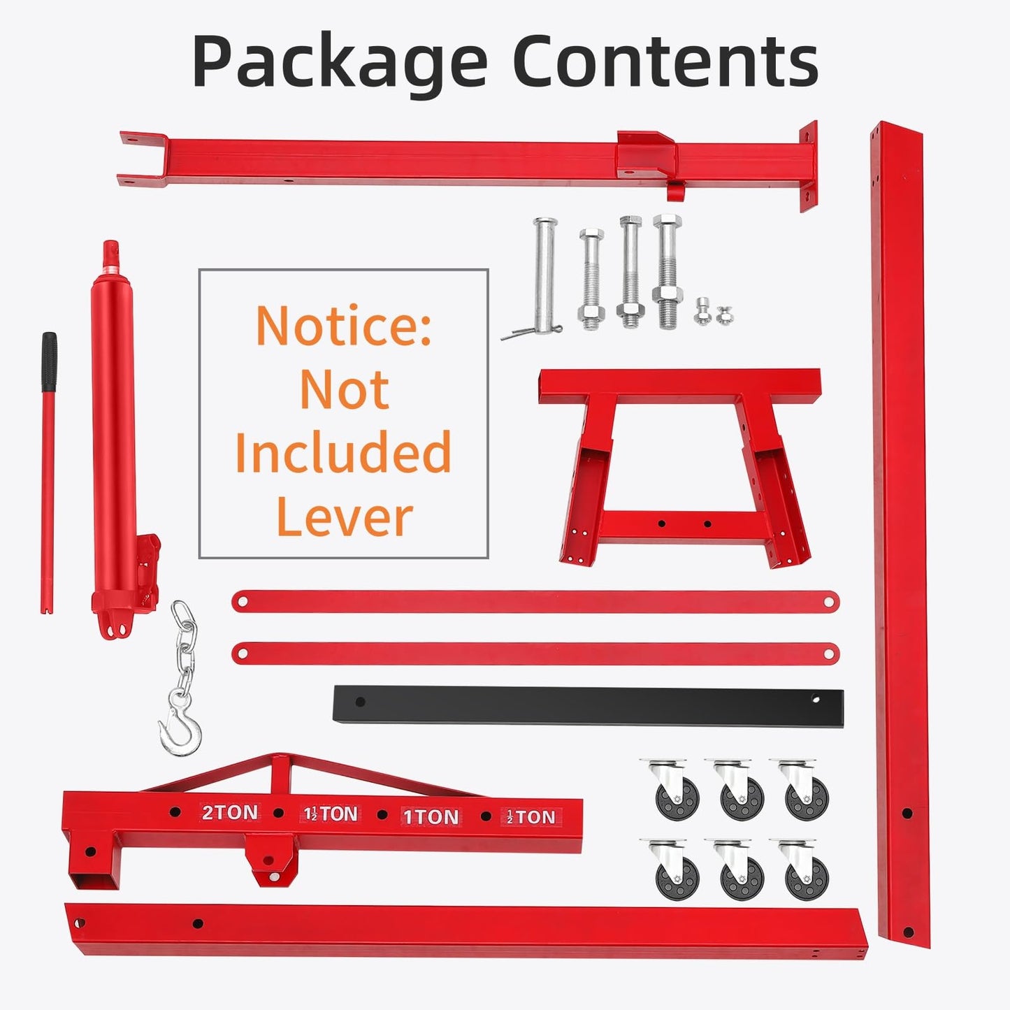 ExploreHorizon 2-Ton Folding Hydraulic Engine Hoist, Portable Engine Shop Crane with 6 Casters & Telescopic Boom, 4400 Lbs Foldable Cherry Picker Hoist Lift for Home Garage Workshop, Warehouse, Red