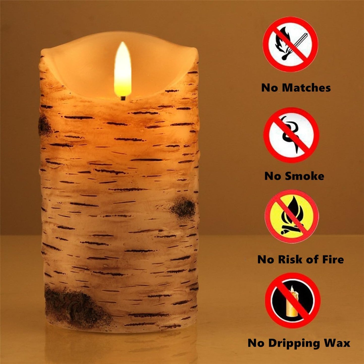3 Pack Birch Bark Flameless Candle Set, 4" 5" 6" Flickering Battery Operated Candles with Remote Control, Electric Candle with Timer, Dancing Flames Real Wax LED Pillar Candles for Home Decor Party