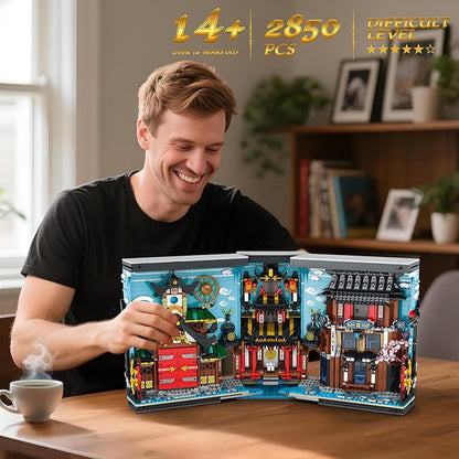 Reobrix Ninja-Themed Bookend Building Set with LED Lights - 2850PCS Book Nook Model Kit Bookshelf Decor for Adults 14+ STEM Gift for Anime Fans（66029）