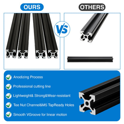 2020 V Aluminum Extrusion, 10PCS 2000mm European Standard Anodized Extruded Aluminum Profile Extrusion Linear Rail for 3D Printer and CNC Machine DIY Projects- Black