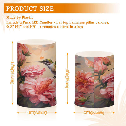 senya Lights Flameless Candles Spring Pink Flower Hummingbird Pillar Candles Set of 2 Battery Operated Remote Control Warm Lights Home Decor