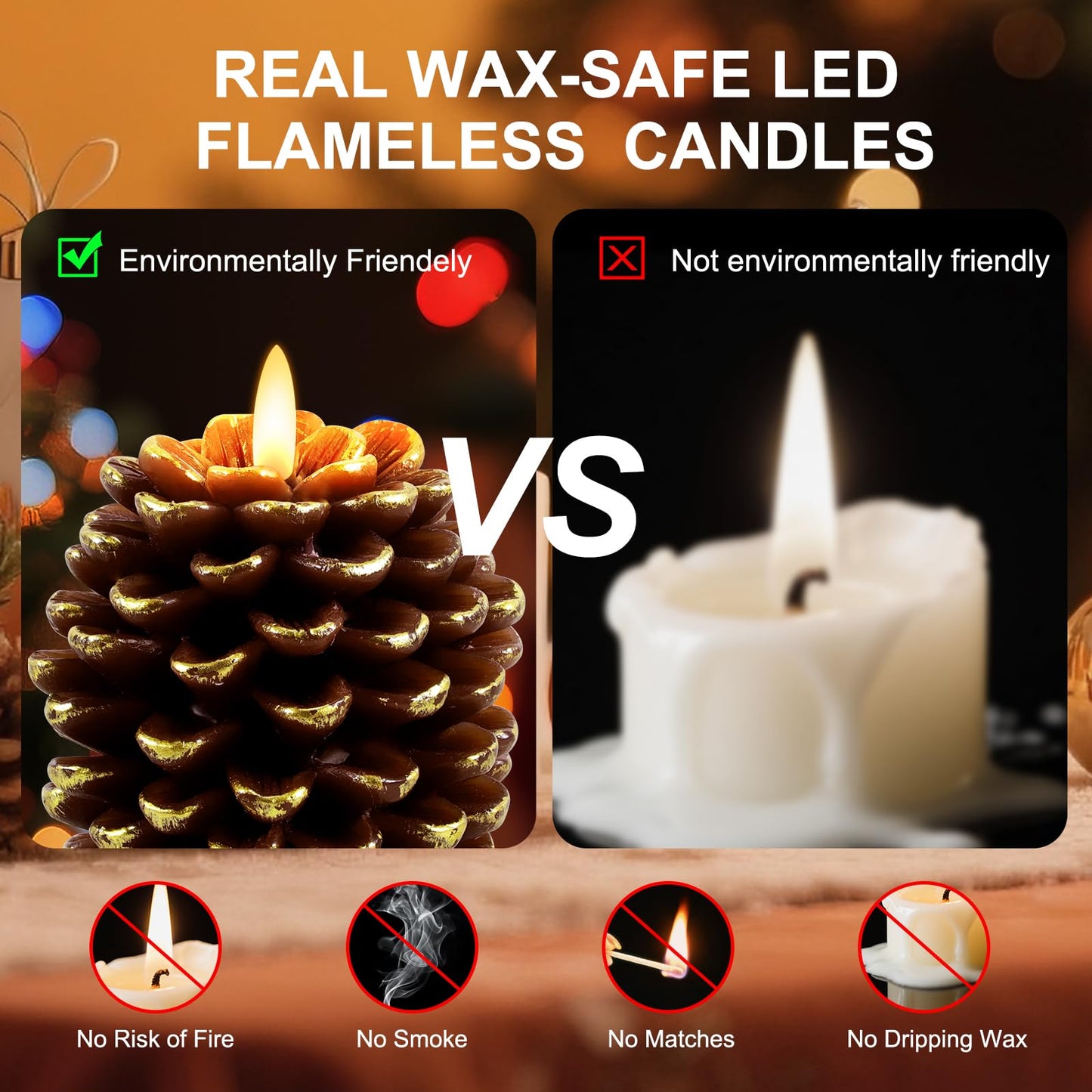 Verdenu 2 Pack Pine Cone Candles, Christmas Real Wax Led Candles with Remote Timer, Flickering Christmas Flameless Candles Battery Operated, Pinecone Candle for Christmas Holiday Decoration