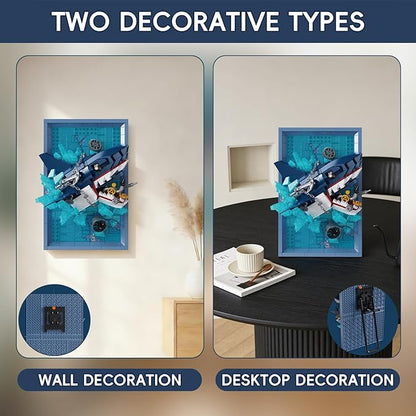 Shark Photo Frame Building Blocks Set 3D Wall Decor Bricks Kit Unique Home Wall Decor or Table DisplayIdeal Gift Toy for Adults &amp Teens.