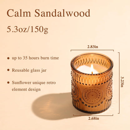DARJEN Sandalwood Candles for Home- 5.3oz 35H Natural Soy Wax Aromatherapy Jar Candle with Strong Scent, Decorative Aesthetic Candles for Home Office, Evening Wind-Down, Luxury Gift for Man Cave