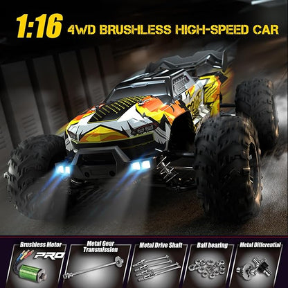 1/16 Brushless Fast RC Car for Adults Top Speed 43mph Electric Off-Road RC Monster Trucks 4X4 Remote Control High Speed RC Car for Hobby Toy Gifts (Blue)