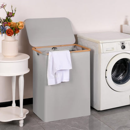 efluky Laundry Basket with Lid, 160L Tall Laundry Basket with Bamboo Handles for Clothes and Toys, Laundry Hamper with 2 Inner Bags for Bedroom, Bathroom and Laundry Room, Dove Gray