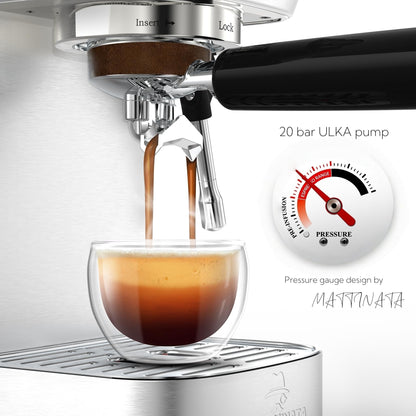 MAttinata CM1663 Espresso Machine, 20 Bar Compact Coffee Maker with Milk Frother Steam Wand for Cappuccino, Latte, Professional Pressure Gauge & 49oz Removable Water Tank for Home，Stainless Steel